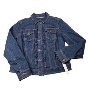 Talbots Women's Petite Ruffled Denim Jean Jacket Dark Wash Small Petite SP - NWT